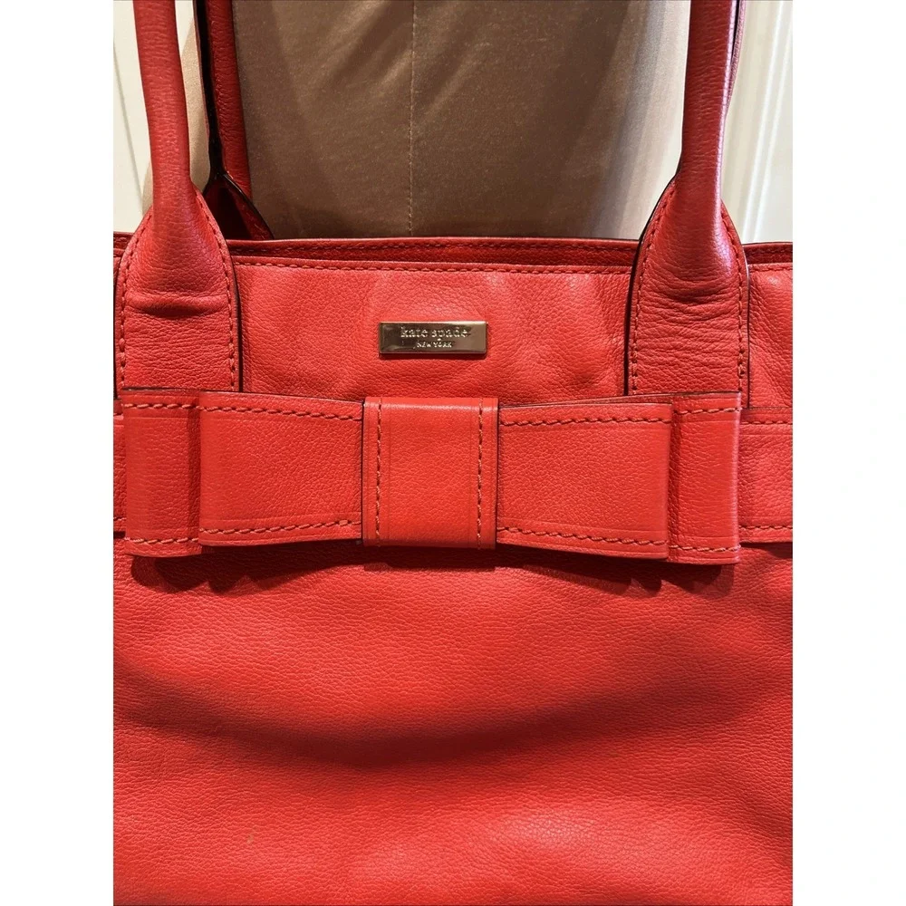 Kate Spade Elena‎ Villabella Orange Red Shoulder Bag Leather Handbag Bow Satchel